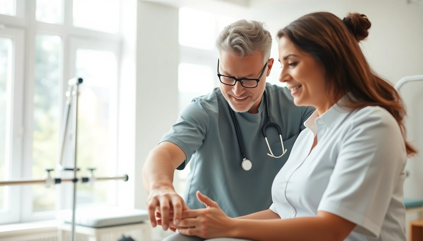 Providing north side edmonton physiotherapy services with a therapist assisting a patient.