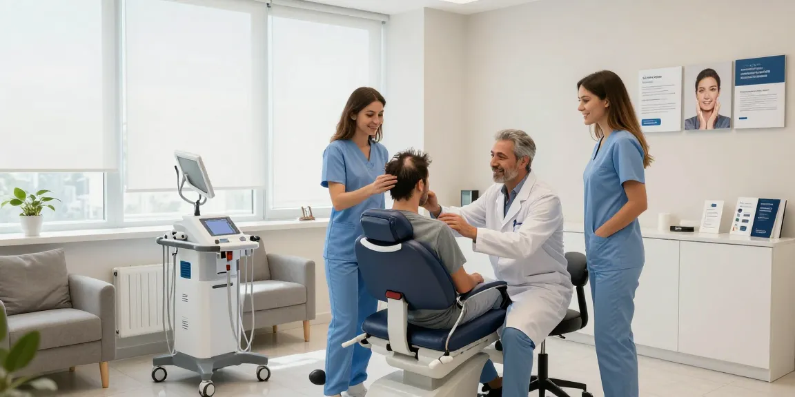 Hair transplant Turkey consultation in a modern clinic setting, showcasing patient care and expert medical services.