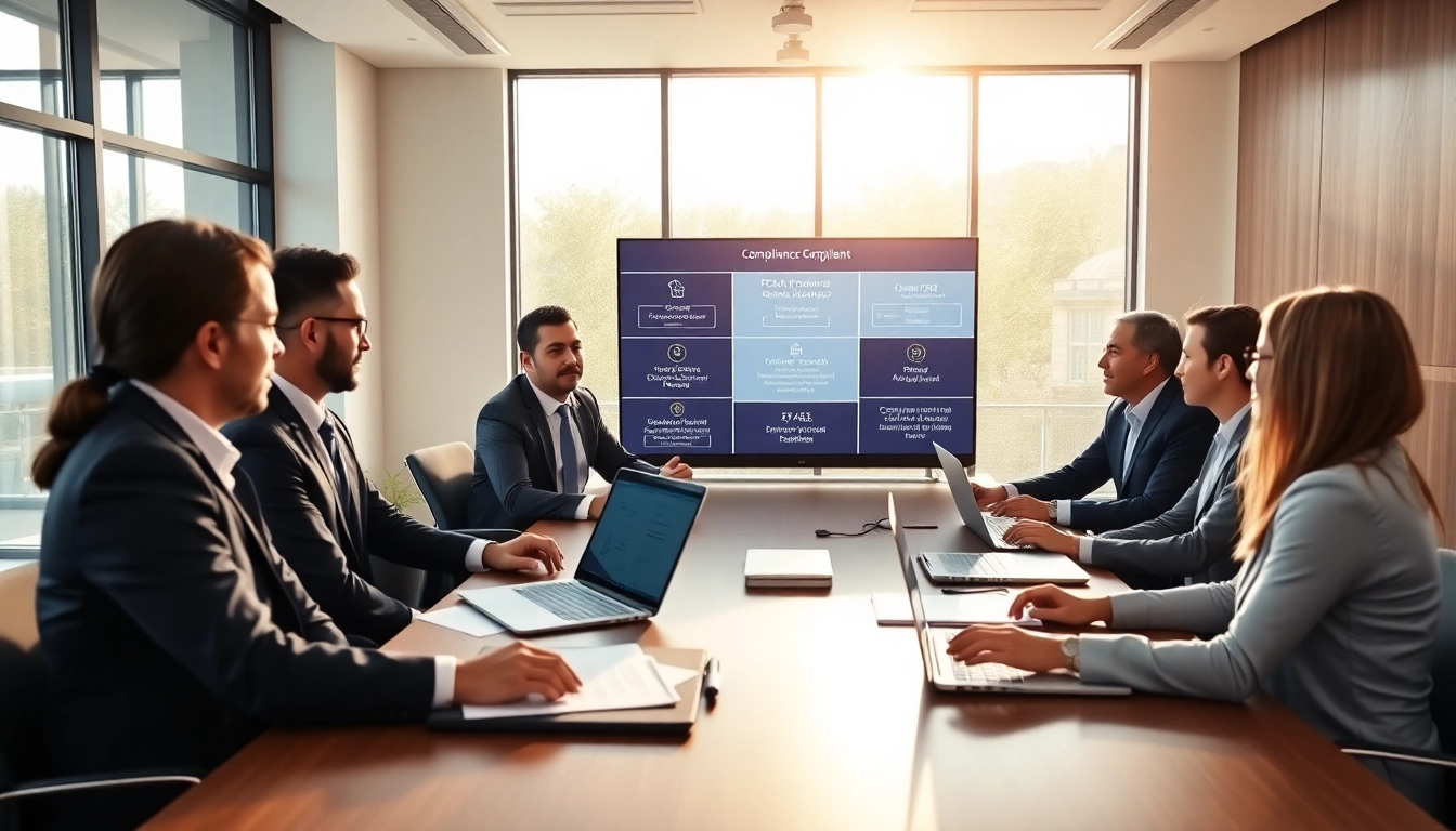 Discussing FCPA/DCAA/Flowdown/ITAR/EAR compliance strategies in a modern office setting.
