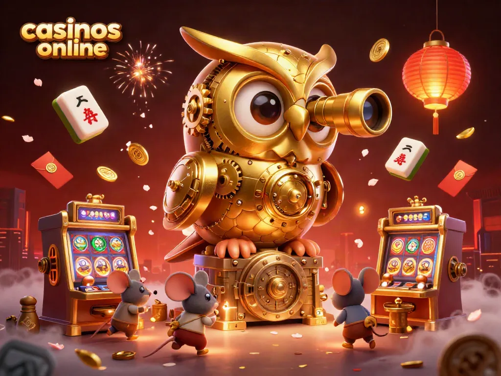 Juega en emocionantes casinos online con una ilustración vibrante de máquinas tragamonedas y símbolos de suerte.