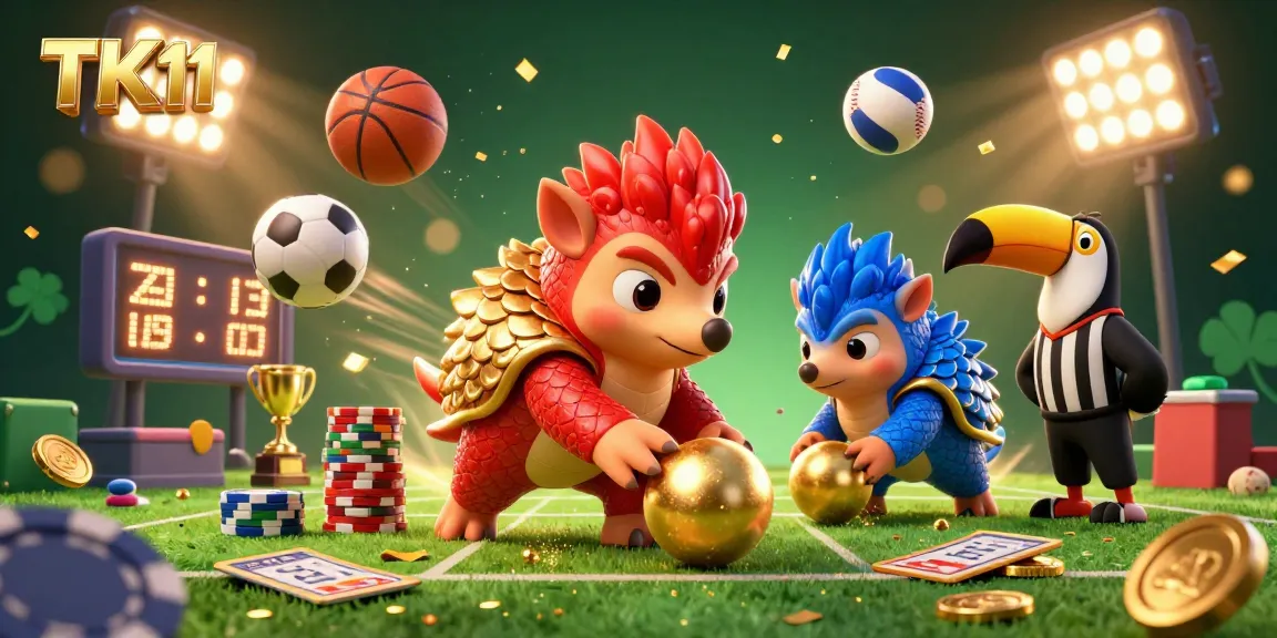 TK11 pangolins bowling through poker chips in a vibrant 3D casino illustration.