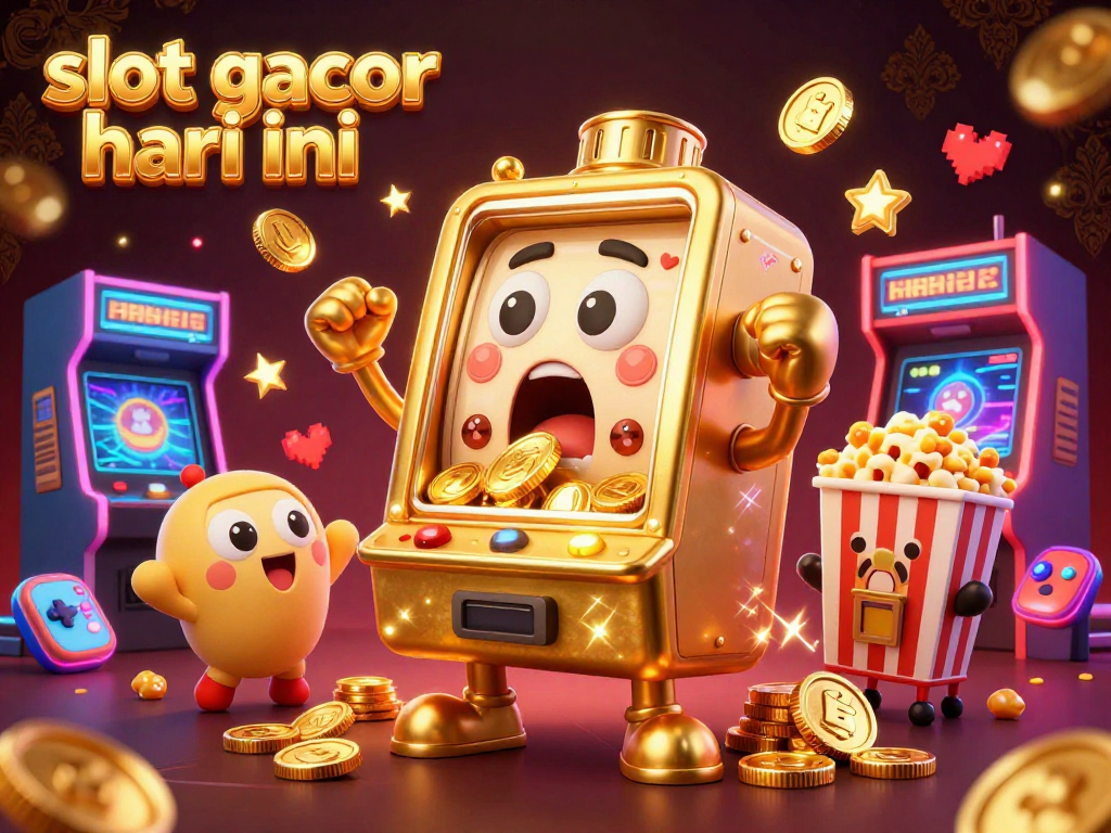 Experience the excitement of slot gacor hari ini with a golden slot machine celebrating its jackpot amidst cheering baby machines.