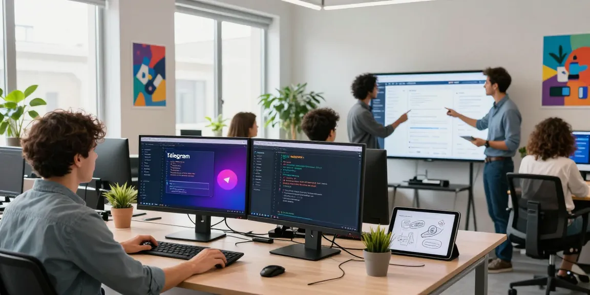 Collaborative team working on telegram中文版下载 in a modern digital workspace.