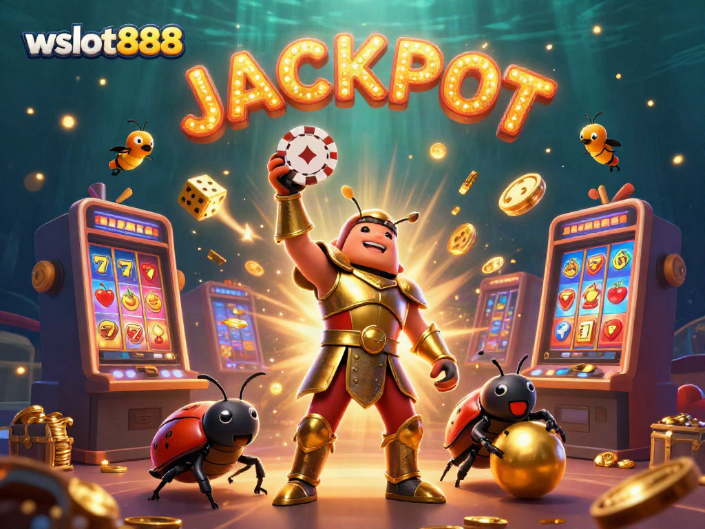 Menangkan jackpot di wslot888 dengan slot online dan simbol bertema kasino yang meriah.