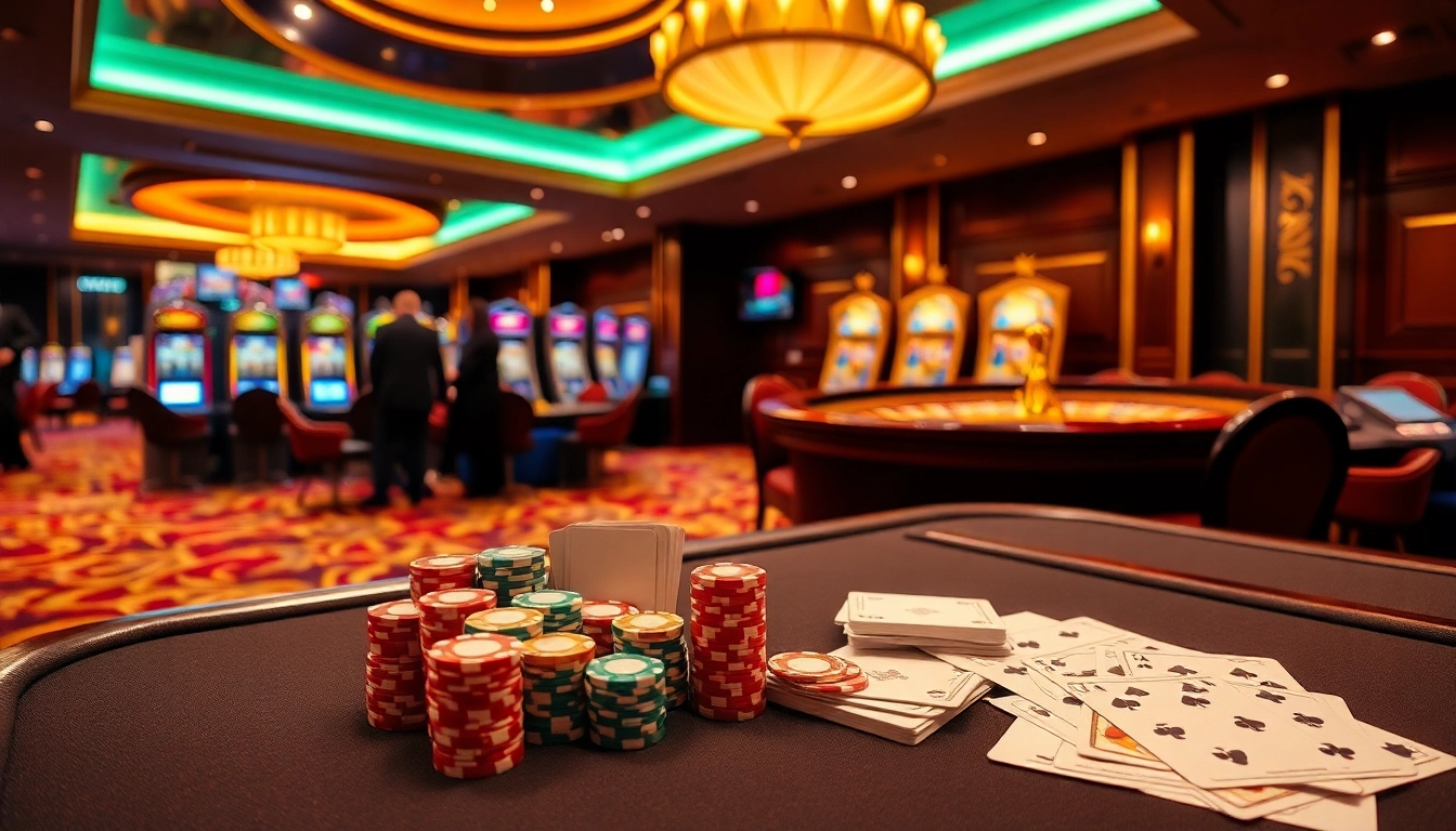 Découvrez l'élégance des meilleurs casino en ligne avec des jetons de poker vibrant et des roues de roulette dans la scène de casino.