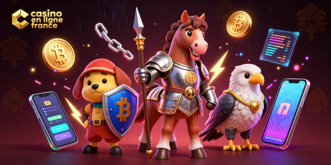 Jouez dans un casino en ligne en France avec des personnages de chevaliers et des éléments de crypto-monnaies.