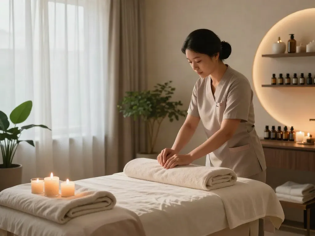 Elegant massage therapy setup for 은평구출장마사지 with soothing ambiance and natural light.