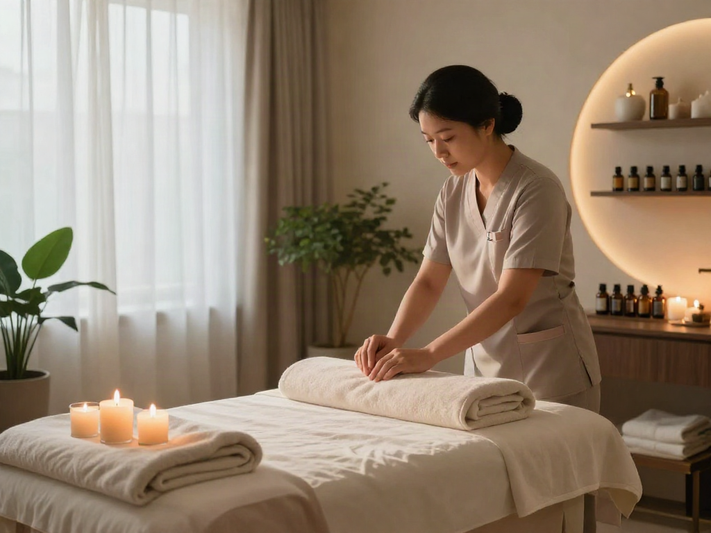 Elegant massage therapy setup for 은평구출장마사지 with soothing ambiance and natural light.