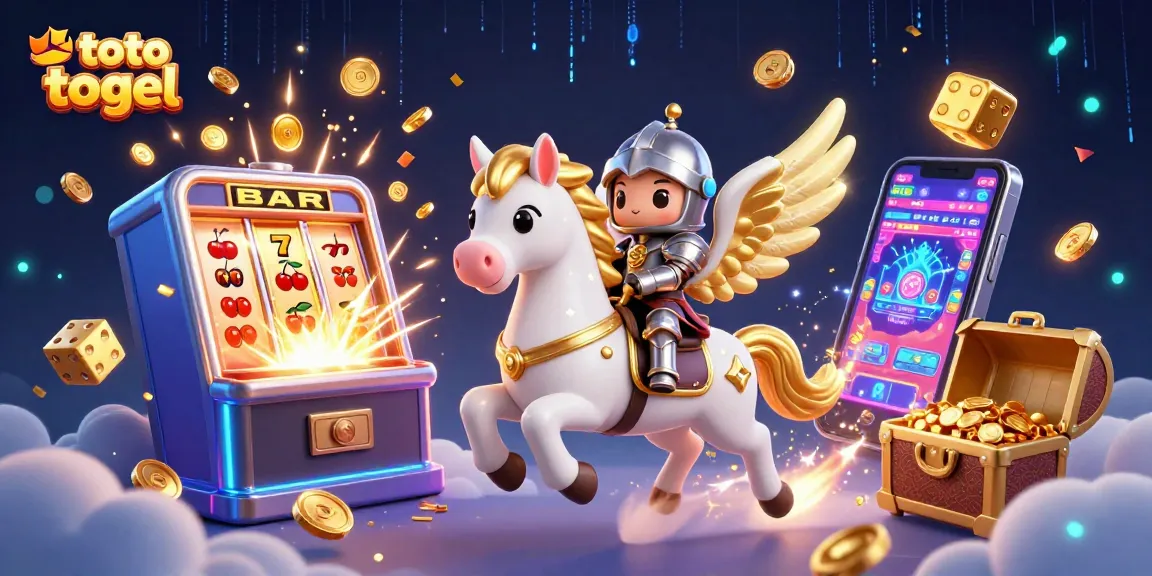 Menangkan toto togel dengan ilustrasi 3D yang memukau, menampilkan kuda bersayap emas dan mesin slot berlimpah.