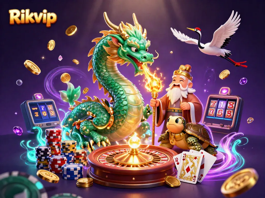 Experience thrilling wins at Rikvip with an epic dragon and casino elements.