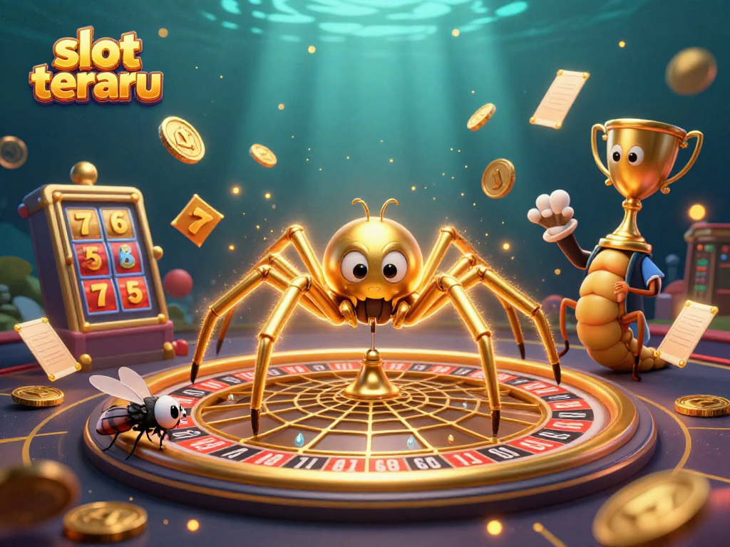Experience the action of slot terbaru with this vibrant 3D illustration featuring dynamic spider and gaming elements.