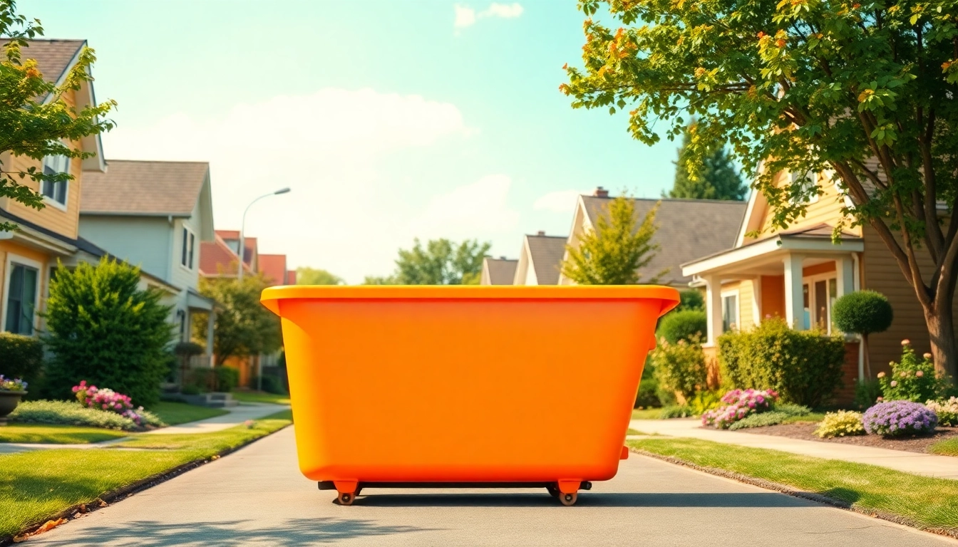 Residential bin rental offering a clean and reliable dumpster in a sunny neighborhood setting.