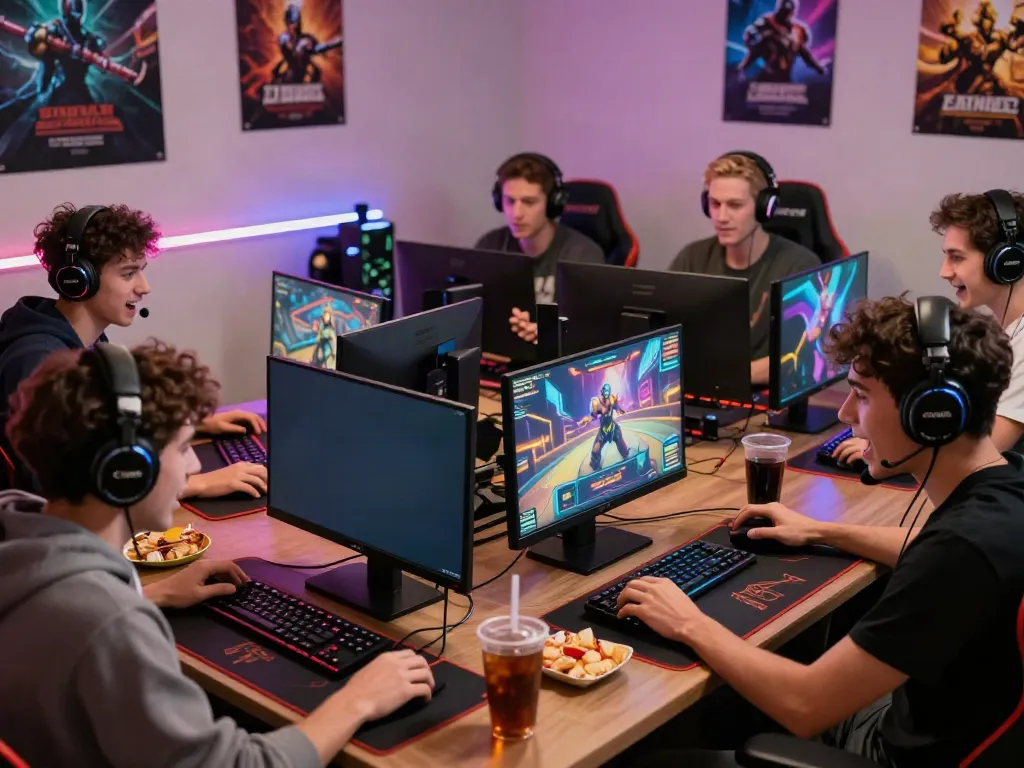 Excited players enjoying ahha4d online gaming in a vibrant, cozy setup.