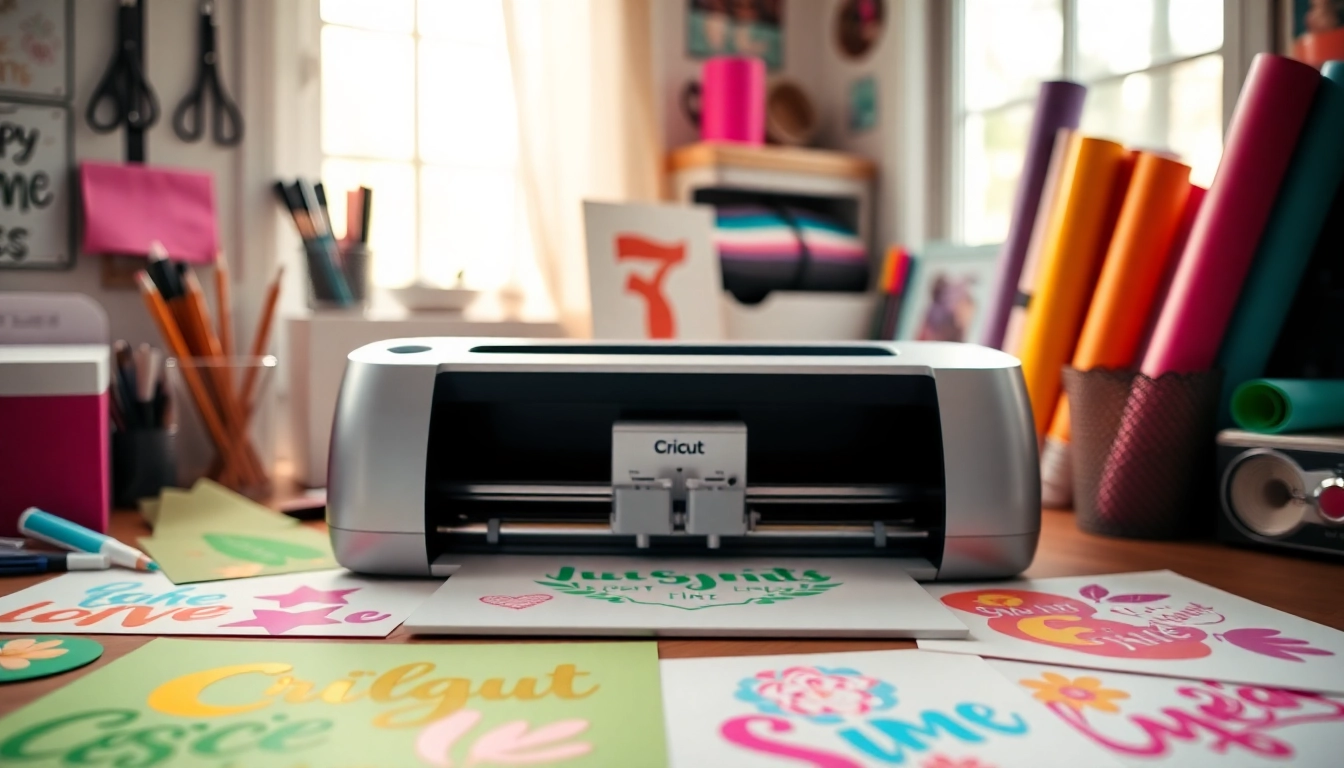 Cricut SVG designs showcased in a bright craft workspace with a cutting machine in action.