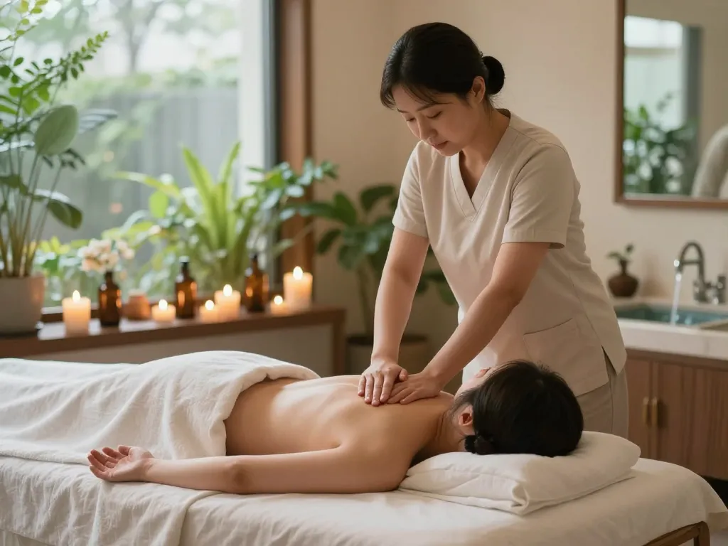 Experience serene 역삼동마사지 with expert masseuse in tranquil spa setting.