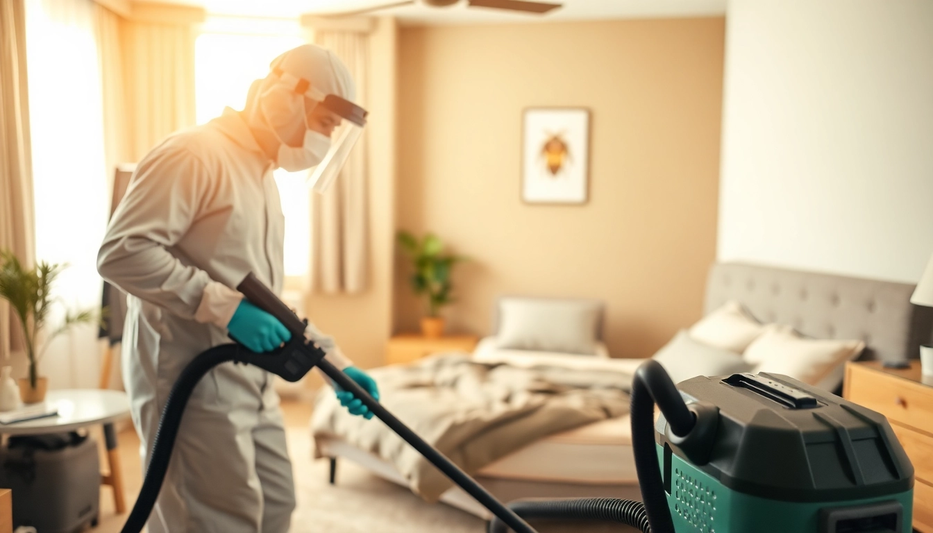 Technician providing affordable bed bug control in a professional setting.