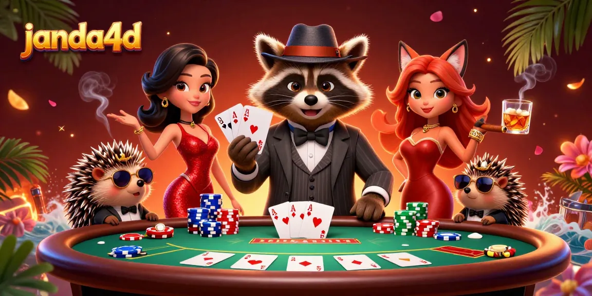 Permainan menarik di janda4d dengan karakter animasi dan meja poker yang penuh warna.