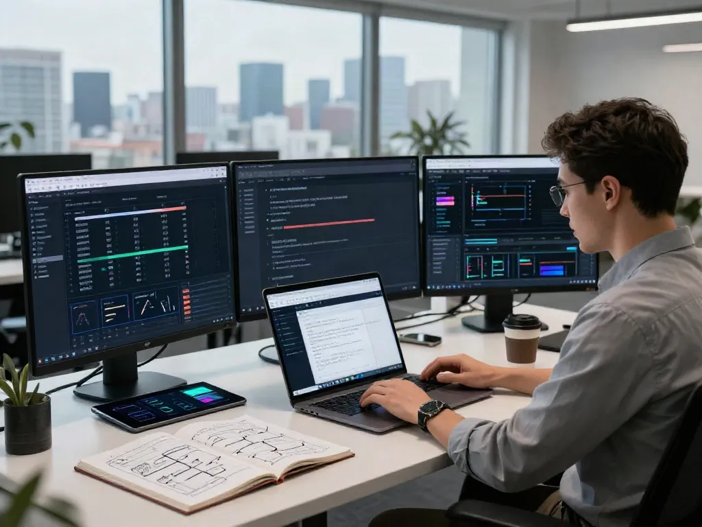 AI training data workspace featuring a dataset finder interface on multiple screens.