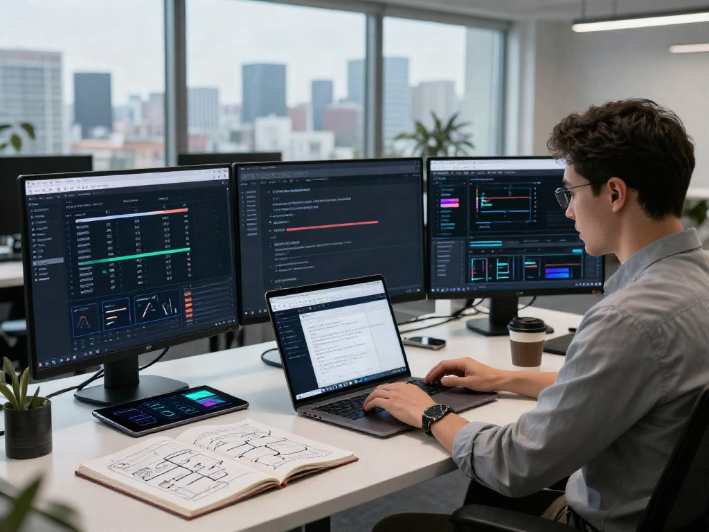 AI training data workspace featuring a dataset finder interface on multiple screens.