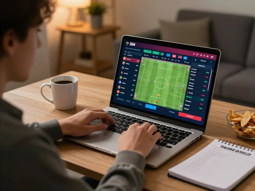Placing strategic bets on Bsport while analyzing live sports betting odds in a cozy home office.