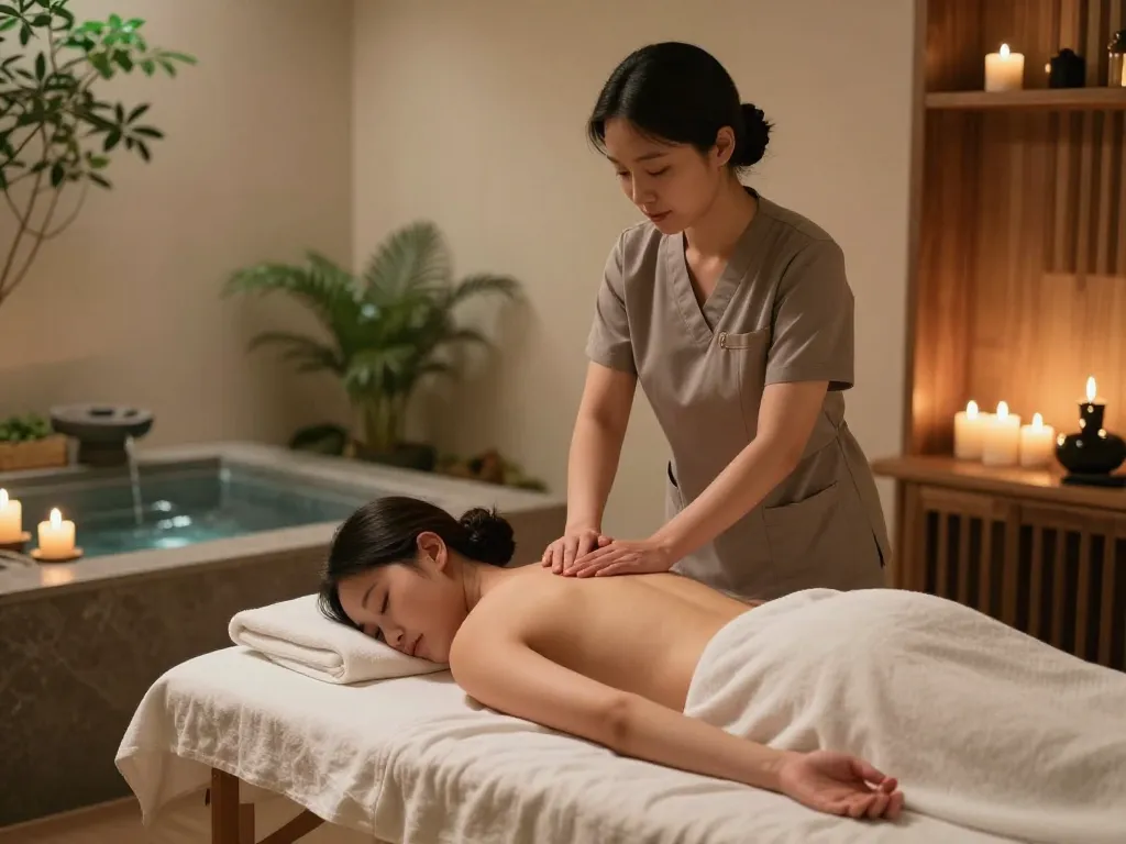 Professional 삼성동마사지 in a tranquil spa with aromatherapy elements and relaxing atmosphere.