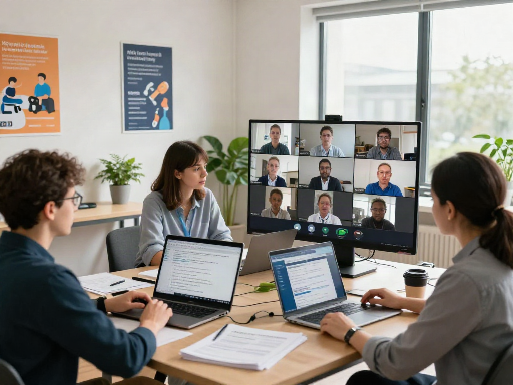 Engaged professionals studying for NVQ Level 6 in Saudi Arabia in a modern online training session.