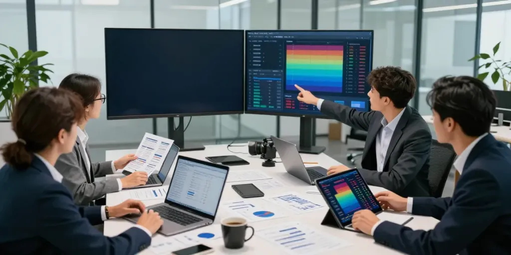 Investors collaborating in a modern office, discussing insights from FintechZoom.com.
