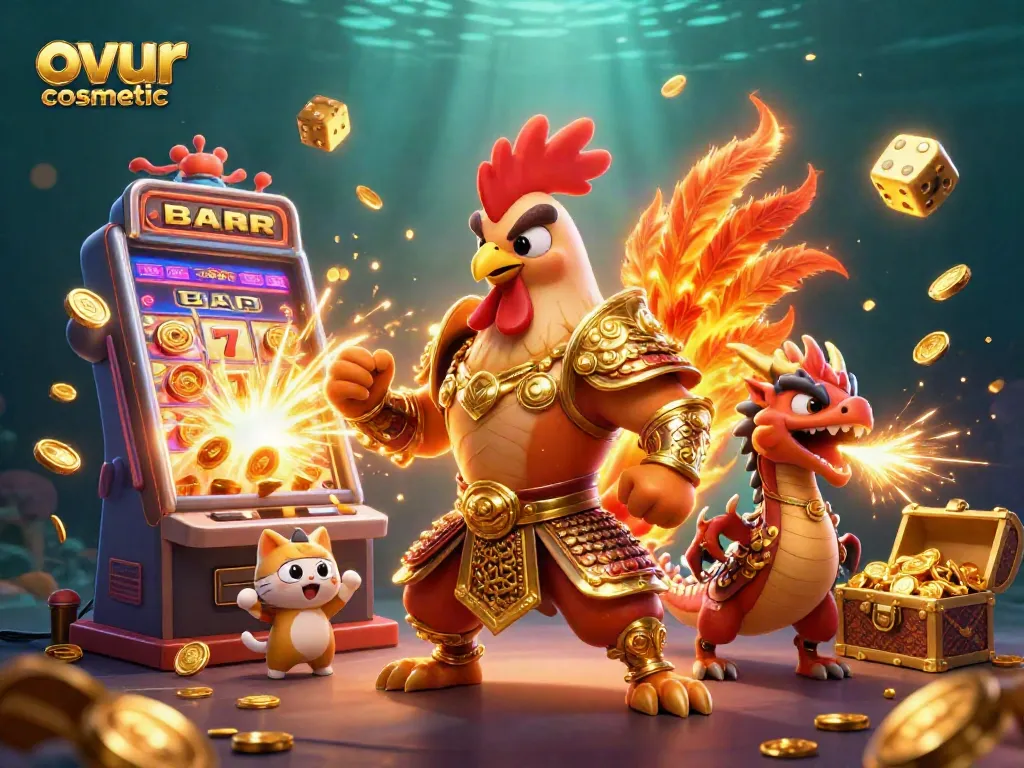 Spin the reels for big wins with the ovur cosmetic-themed casino illustration featuring vibrant characters and exciting game elements.