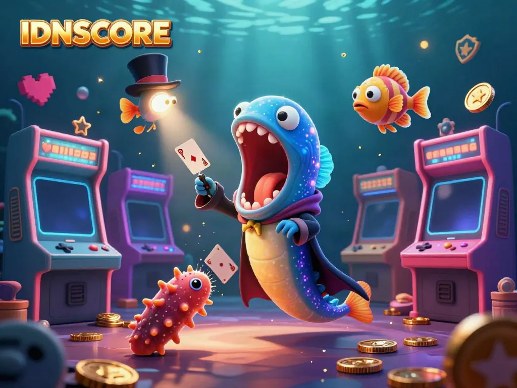 Experience IDNSCORE's exhilarating casino magic with playful sea creatures and vibrant gaming elements.