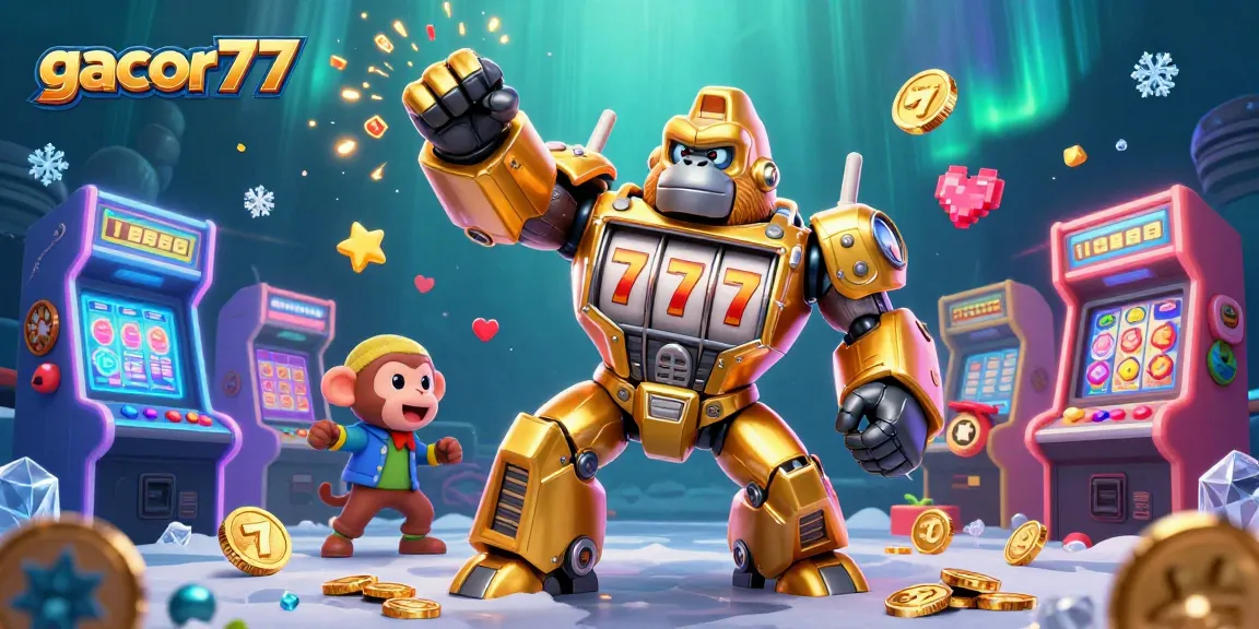 Menangkan jackpot di gacor77 dengan ilustrasi 3D gorila emas futuristik yang menghancurkan dengan koin yang meledak.