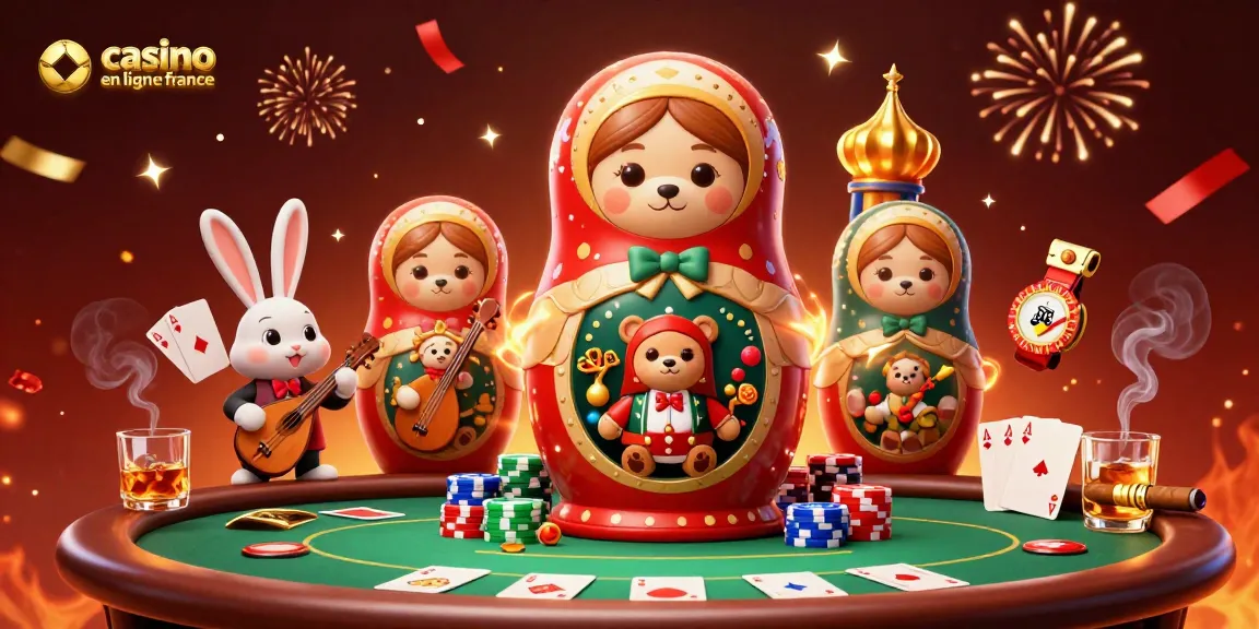 Jouez dans le casino en ligne France avec des personnages colorés et festifs autour d'une table de poker.