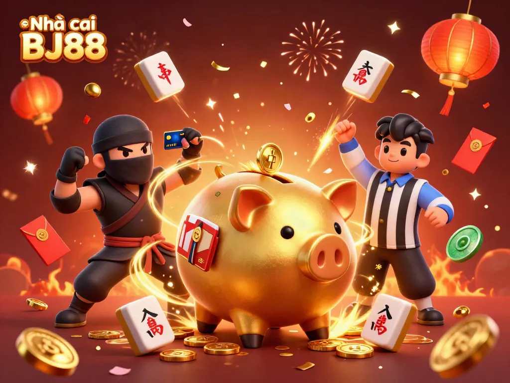 Engage with Nhà cái BJ88's lively casino scene featuring striking characters and vibrant gaming elements.