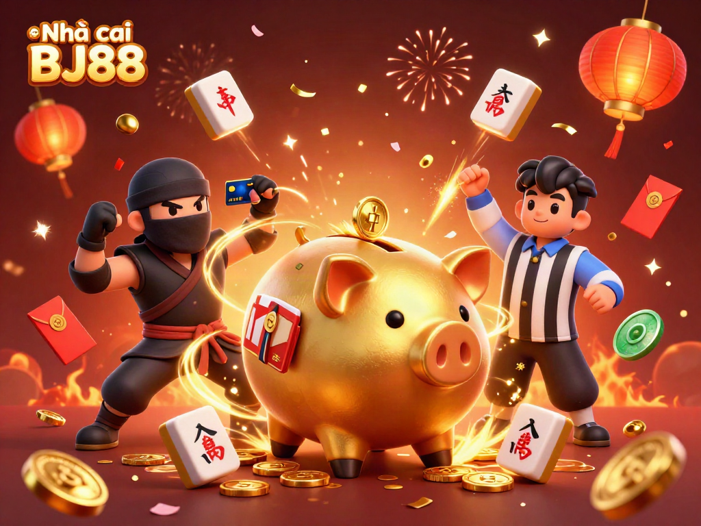 Engage with Nhà cái BJ88's lively casino scene featuring striking characters and vibrant gaming elements.