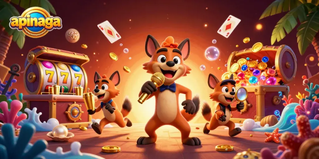 Engage in thrilling gameplay with apinaga, exploring vibrant casino scenes with diverse characters.