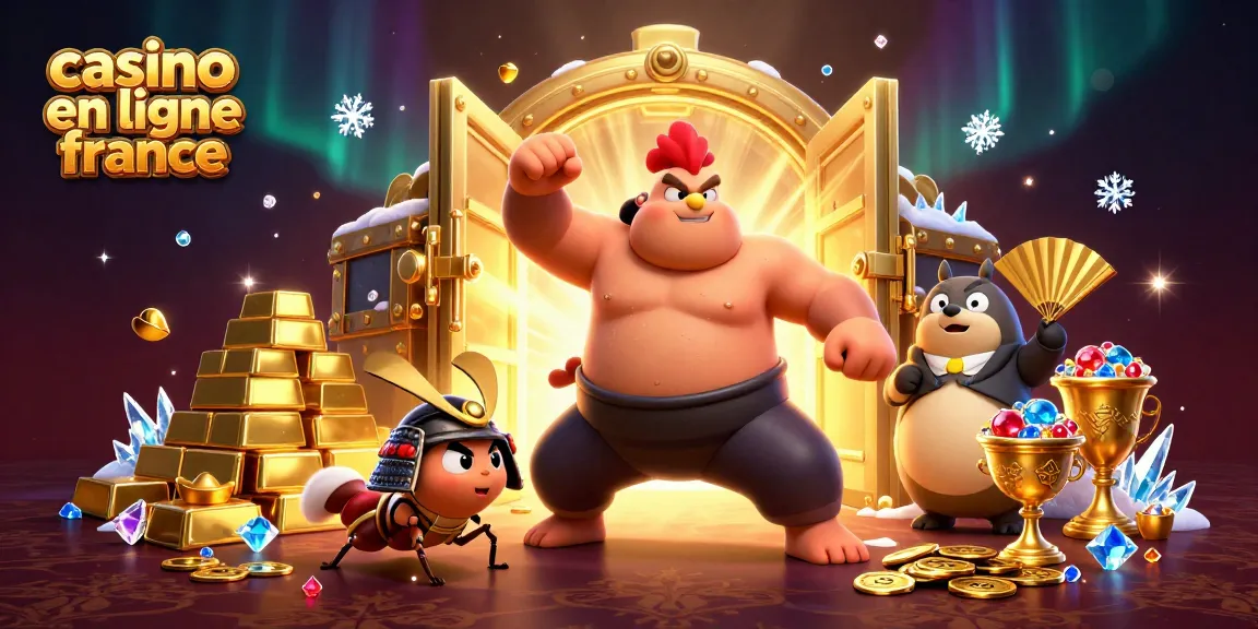 Jouez aux jeux de casino en ligne en France avec ce sumo, un criquet samouraï, et un tanuki.
