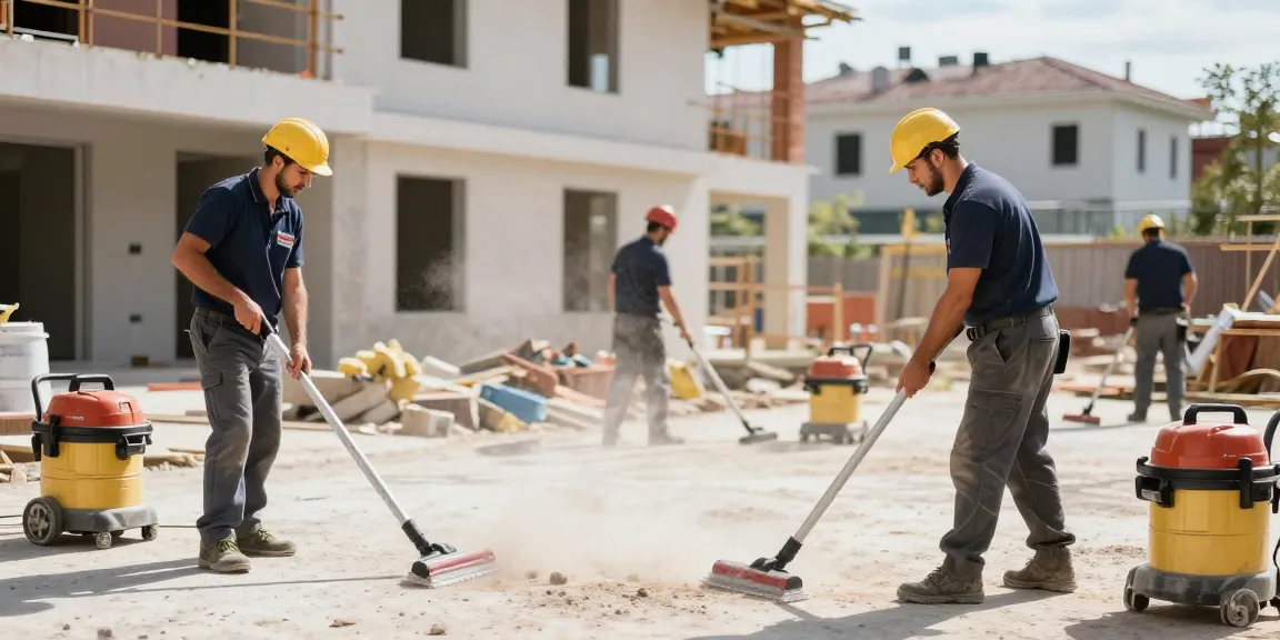 Professionelle Baustellenreinigung Firma Dortmund bei der gründlichen Reinigung eines Neubaus mit spezialisiertem Equipment.