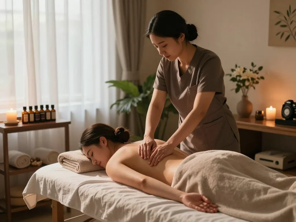 Relaxing Swedish massage therapy session in a serene spa room.