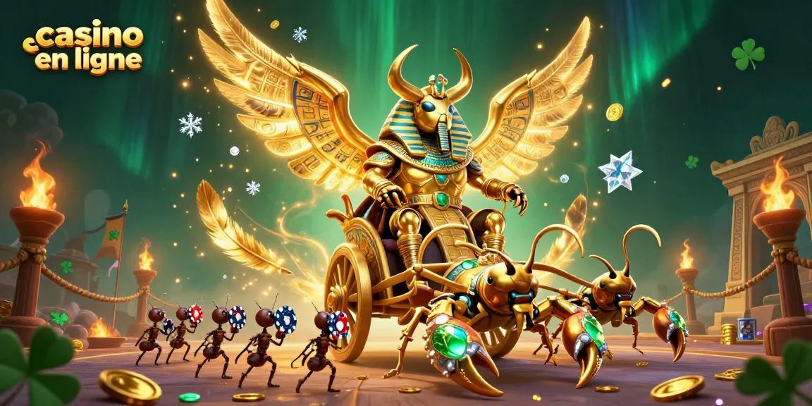Découvrez l'expérience captivante du casino en ligne avec un scarabée doré colossal et des éléments de jeu fascinants.