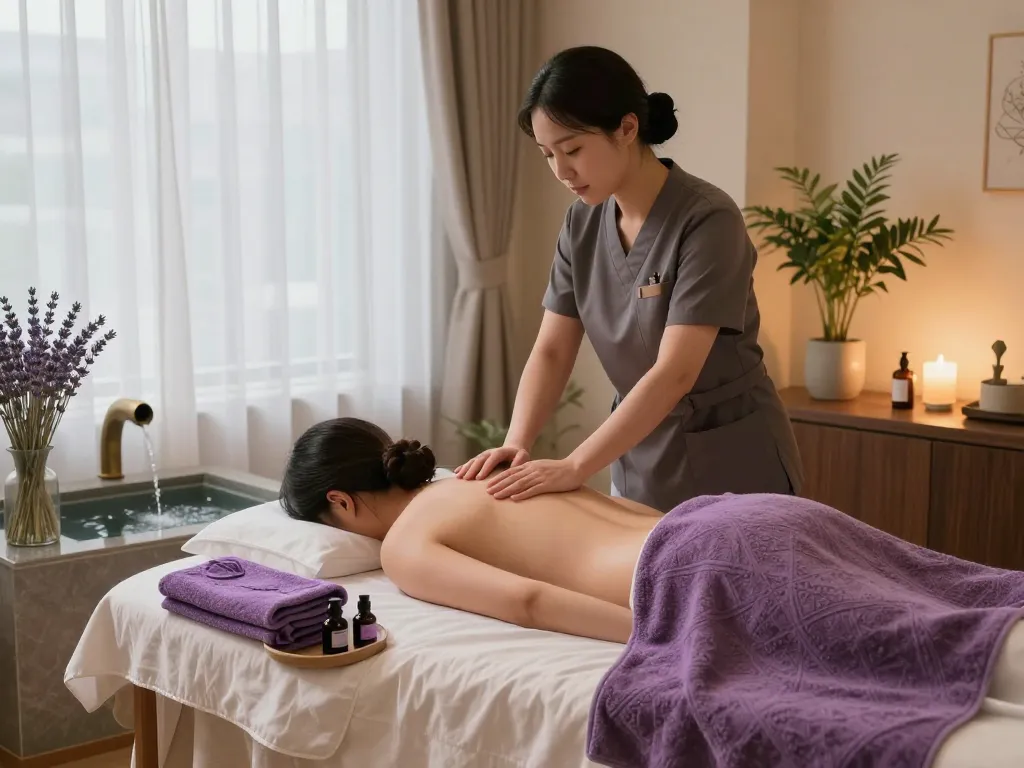 Relaxing 신사동마사지 session in a serene spa environment with calming aromas.