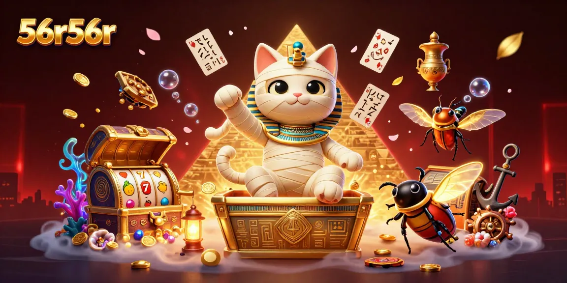 Experience 56r56r with an Egyptian mummy cat in an exciting pyramid casino scene.
