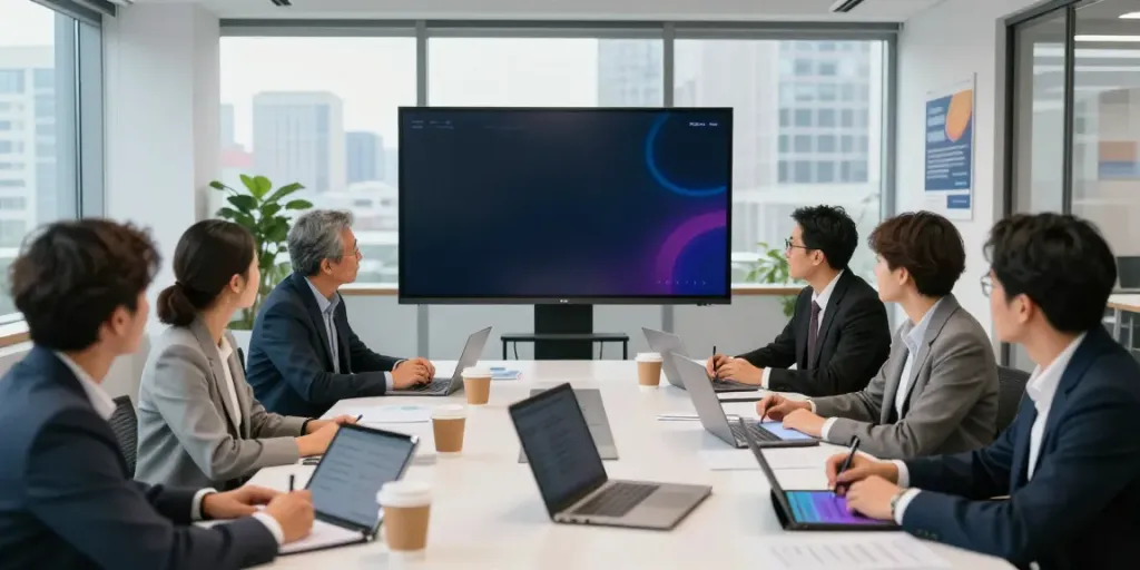 bpinetempresas team collaborating in a modern office meeting.