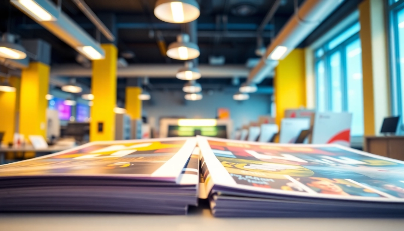 Showcasing budget printing edmonton ab services with vibrant print materials in a modern office environment.