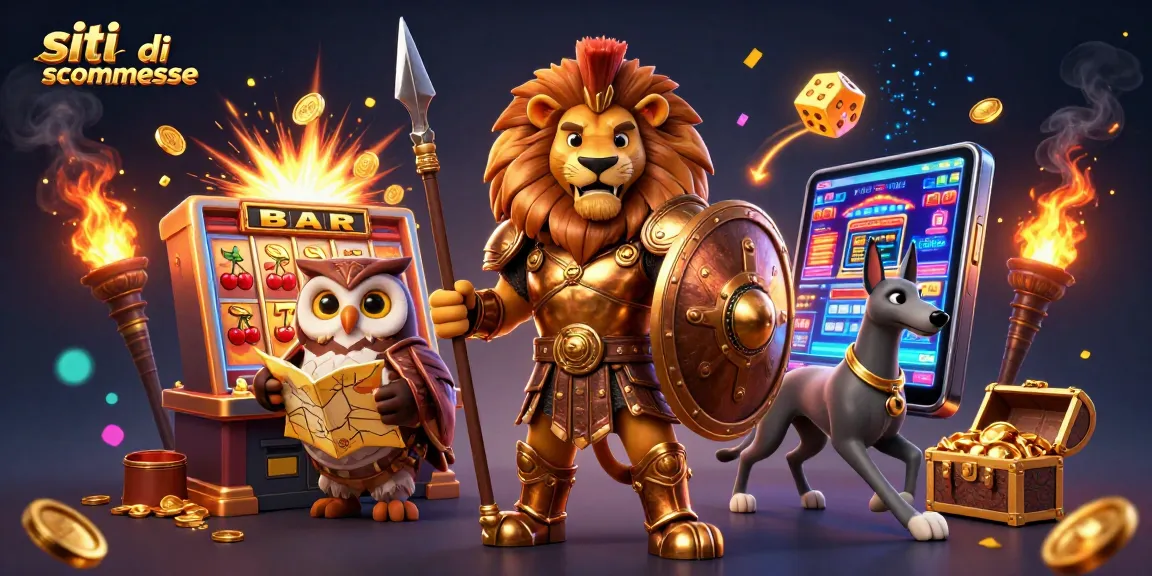 Scopri i migliori siti di scommesse online con un leone spartano e un gufo stratega in un'illustrazione vivace.