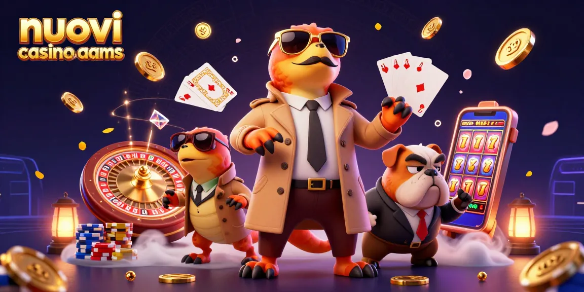 Nuovi casino non AAMS: tre raptors in un trench coat entrano in un casinò VIP con effetti scintillanti.