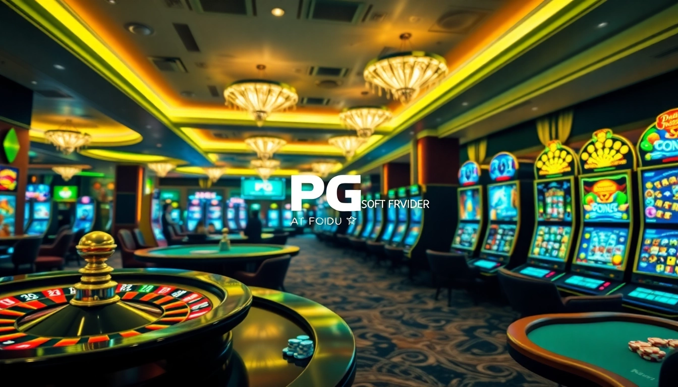 Experience the excitement of PG Soft Provider games with a dynamic casino scene featuring roulette and poker action.