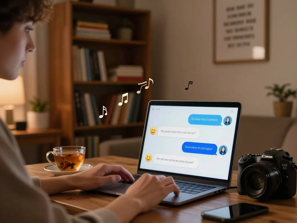 AI +18 chat conversation in cozy home office with playful banter