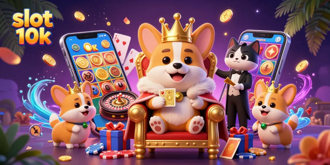 Win big with slot 10k at an exciting online casino featuring a corgi in a royal setting.