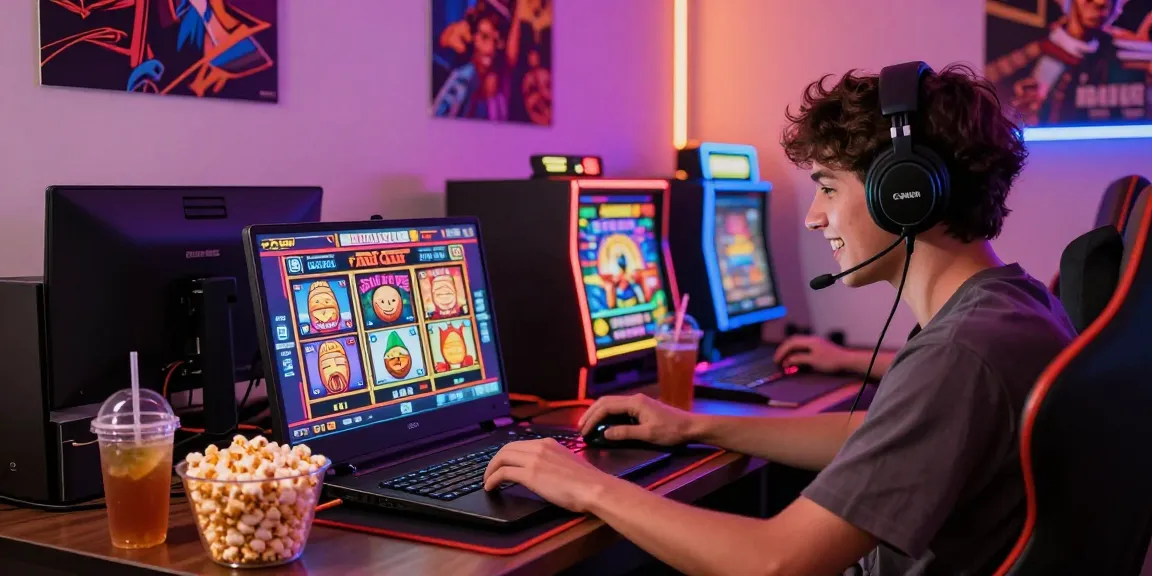 Enjoy playing slots at home with rokok88, surrounded by snacks and vibrant gaming decor.
