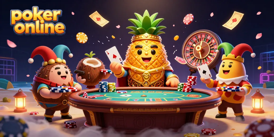 Découvrez le poker en ligne avec une illustration dynamique de personnages animés jouant autour d'une table, créant une atmosphère de jeu captivante.