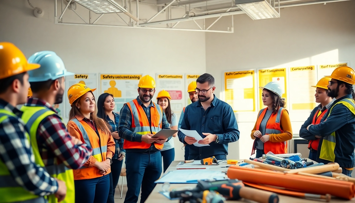 Hands-on construction safety training with diverse participants learning essential techniques.